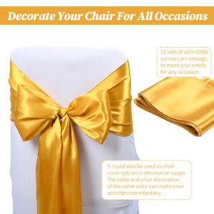 12 Pack Gold Satin Table Runner,12 x 108 inch Long Premium Smooth Table Runner for Wedding, Banquets, Birthday, Party, Graduation, Engagements, Table Runners fit Rectangle and Round Table