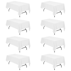 brillmax 8 pack white tablecloths for 6 foot rectangle tables 60 x 102 inch - 6ft rectangular bulk linen polyester fabric washable long clothes for wedding reception banquet party buffet restaurant