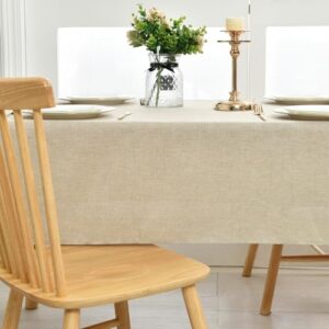 Hiasan Faux Linen Rectangle Tablecloth - Wrinkle and Stain Resistant Washable Table Cloth for Kitchen Dining Room Holiday Table Cover for Party Dinner, Beige, 54 x 108 Inch