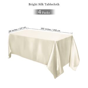 TURSTIN 4 Packs Satin Tablecloth 102 x 58 Inch Overlay Satin Table Cover Rectangle Bright Silk Tablecloth Smooth Fabric Table Decoration for Wedding Banquet Party Events, Ivory