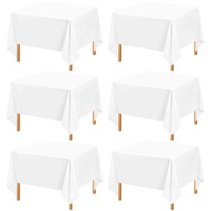 6 pack square tablecloth 52 x 52 inch white square table cloth,stain and wrinkle resistant washable polyester table clothes decorative fabric table cover for wedding dining kitchen parties card table