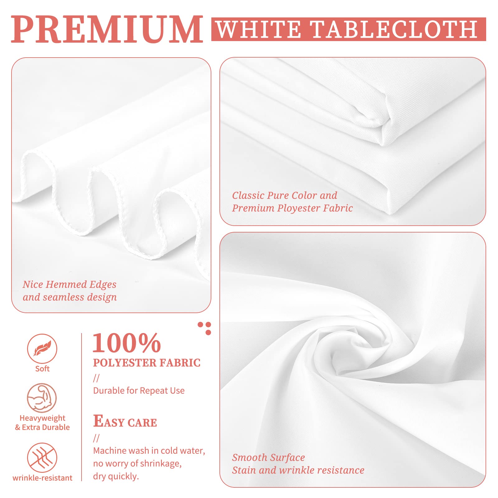 6 Pack Square Tablecloth 52 x 52 Inch White Square Table Cloth,Stain and Wrinkle Resistant Washable Polyester Table Clothes Decorative Fabric Table Cover for Wedding Dining kitchen Parties Card Table