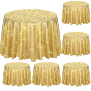 moukeren 6 pcs round sequin tablecloth glitter round tablecloth round table cloth table covers decorations for wedding, birthday party, christmas and halloween decor (gold, 50 inch)