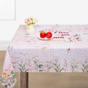 mother's day tablecloth rectangle 60 x 84 inch, love floral table cloth, flower tablecloths for mom, outdoor waterproof vintage table cover for mother gifts dinner holiday kitchen dining room decor