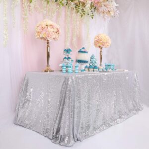 BalsaCircle Sequin Rectangular Silver Sequin Tablecloth 60-Inch by 102-Inch