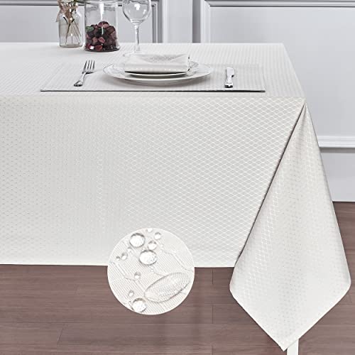 HomeJoy Round Rectangle Table Cloth – Stainproof Waterproof Washable Polyester Oblong Rectangular Tablecloth, Fabric Table Cover for Kitchen Dining Dinner Table (Ivory, 52 X 70 Inch)