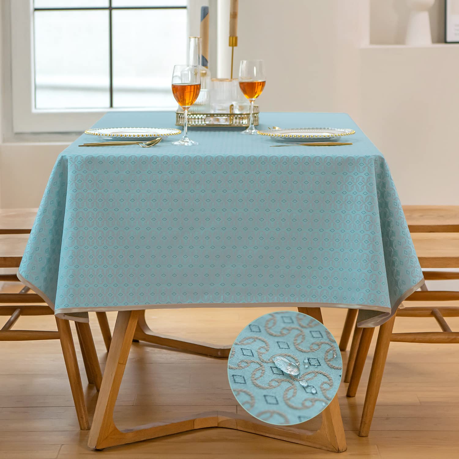 YONGLIU Jacquard Rectangle Tablecloth Luxury Geometric Table Cloth Waterproof Wrinkle Resistant Washable Heavy Duty Indoor Outdoor Table Cover for Kitchen Dining Room Decoration