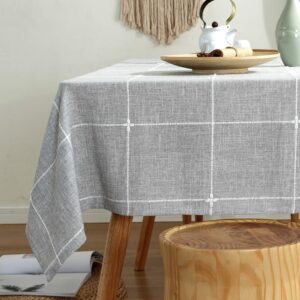 TruDelve Cotton Linen Tablecloth Rectangle Grey Fabric Table Cloth Vintage Farmhouse Table Cover for Rectangle Tables (52"x86", Grey)