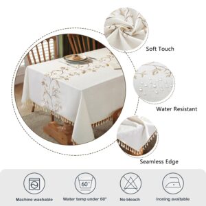 Laolitou Cotton Linen Waterproof Tablecloth for Dining Table Farmhouse Kitchen Rectangle Table Cloth Coffee Wrinkle Free Table Cover, Beige, Coffee Flower, 55x55 Inch