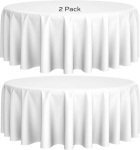 [2 pack] 120" round premium tablecloths for wedding | banquet | restaurant | 200 gsm washable fabric table cloth | white