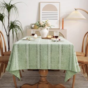 chassic 60 x 84 inches farmhouse style linen tablecloths, wrinkle resistant washable dining room table cloths for rectangle tables - hemstitch sage green