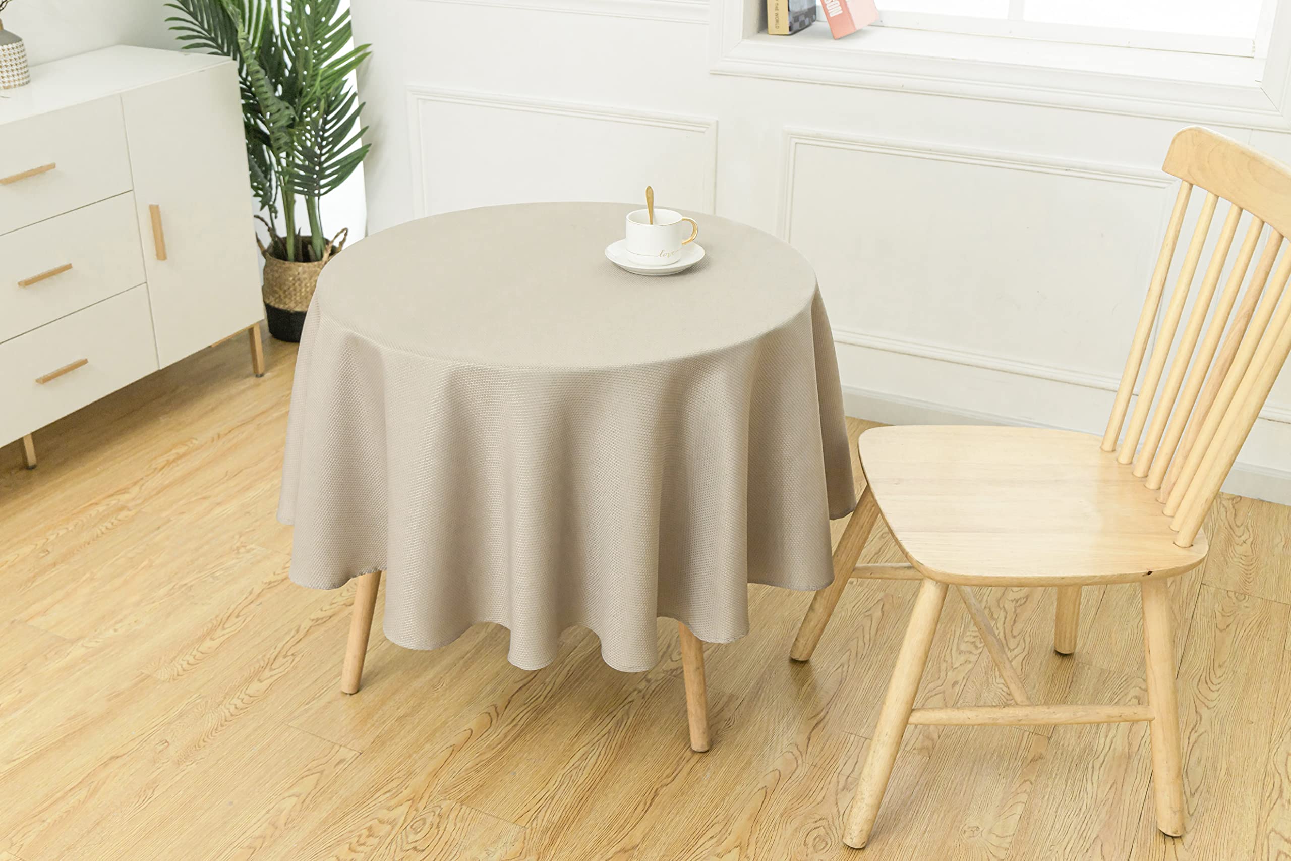 Biscaynebay Textured Fabric Tablecloths Round 60" for Tables' Diameters from 20" to 40", Natural Water Resistant Tablecloths for Dining, Kitchen, Wedding, Parties etc. Machine Washable