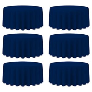 brillmax 6 pack navy blue round tablecloths 132 inch - circle bulk linen polyester fabric washable table clothes cover for wedding reception banquet birthday party buffet restaurant