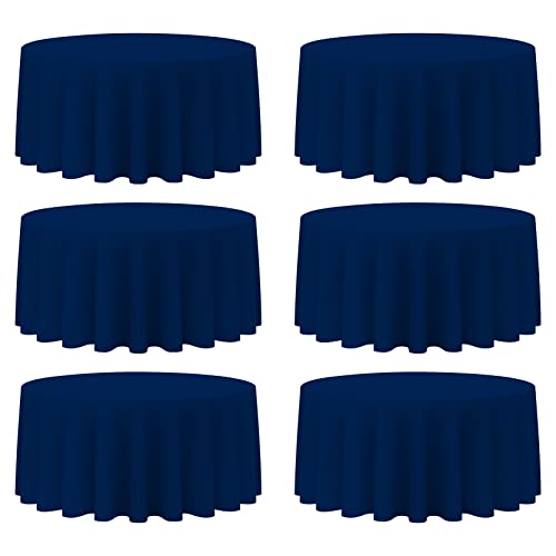 BRILLMAX 6 Pack Navy Blue Round Tablecloths 132 Inch - Circle Bulk Linen Polyester Fabric Washable Table Clothes Cover for Wedding Reception Banquet Birthday Party Buffet Restaurant