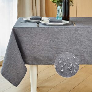 mebakuk rectangle table cloth linen farmhouse tablecloth waterproof anti-shrink soft and wrinkle resistant decorative fabric table cover for kitchen (dark grey, 60" x 104" (8-10 seats))