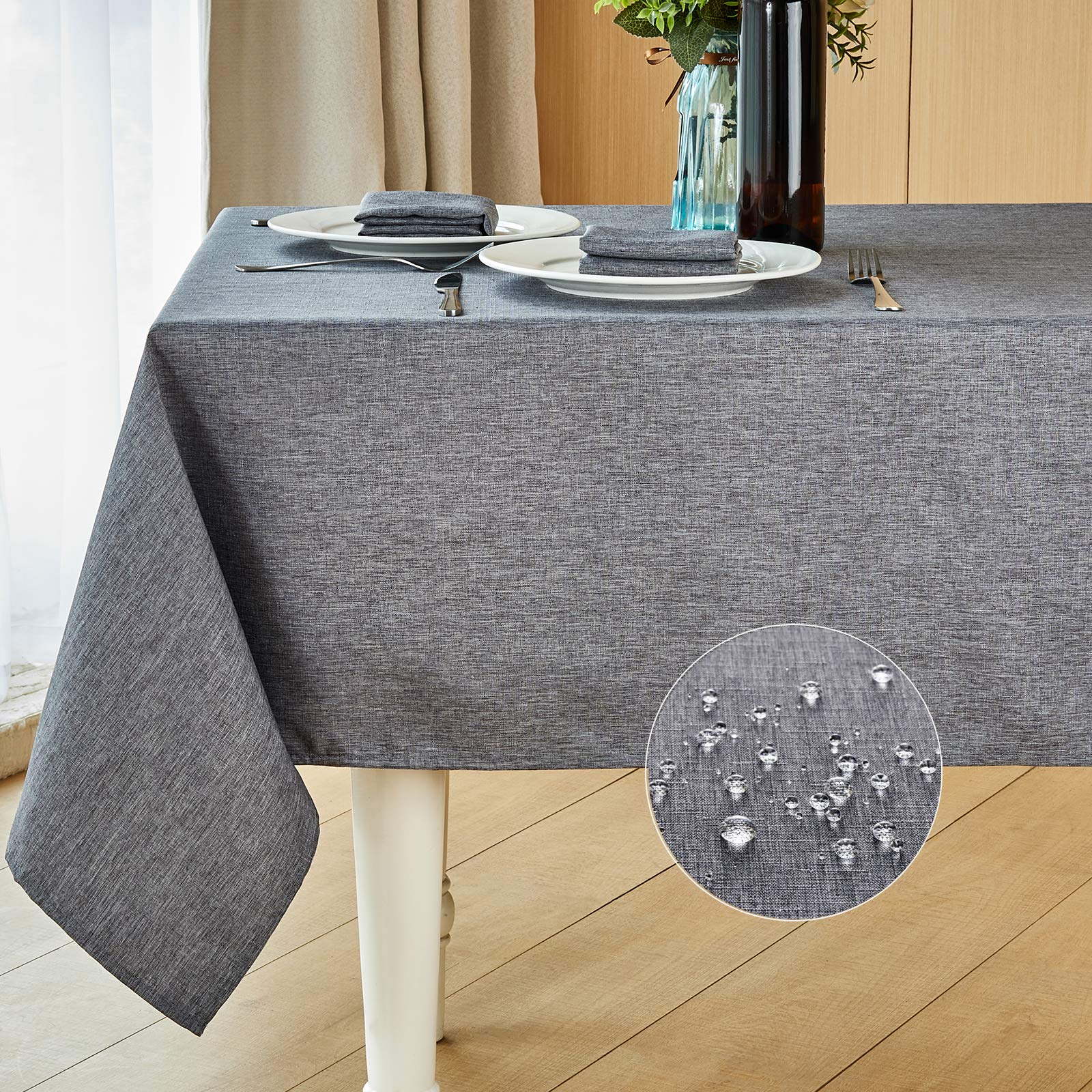 Mebakuk Rectangle Table Cloth Linen Farmhouse Tablecloth Waterproof Anti-Shrink Soft and Wrinkle Resistant Decorative Fabric Table Cover for Kitchen (Dark Grey, 60" x 104" (8-10 Seats))