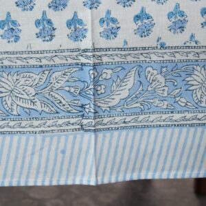 CPC Tablecloth 100% Cotton 80x120 Inch Indian Block Print Rectangle Table Cover, Dining, Buffet Parties & Wedding Use- Apatite Blue 12-Seater