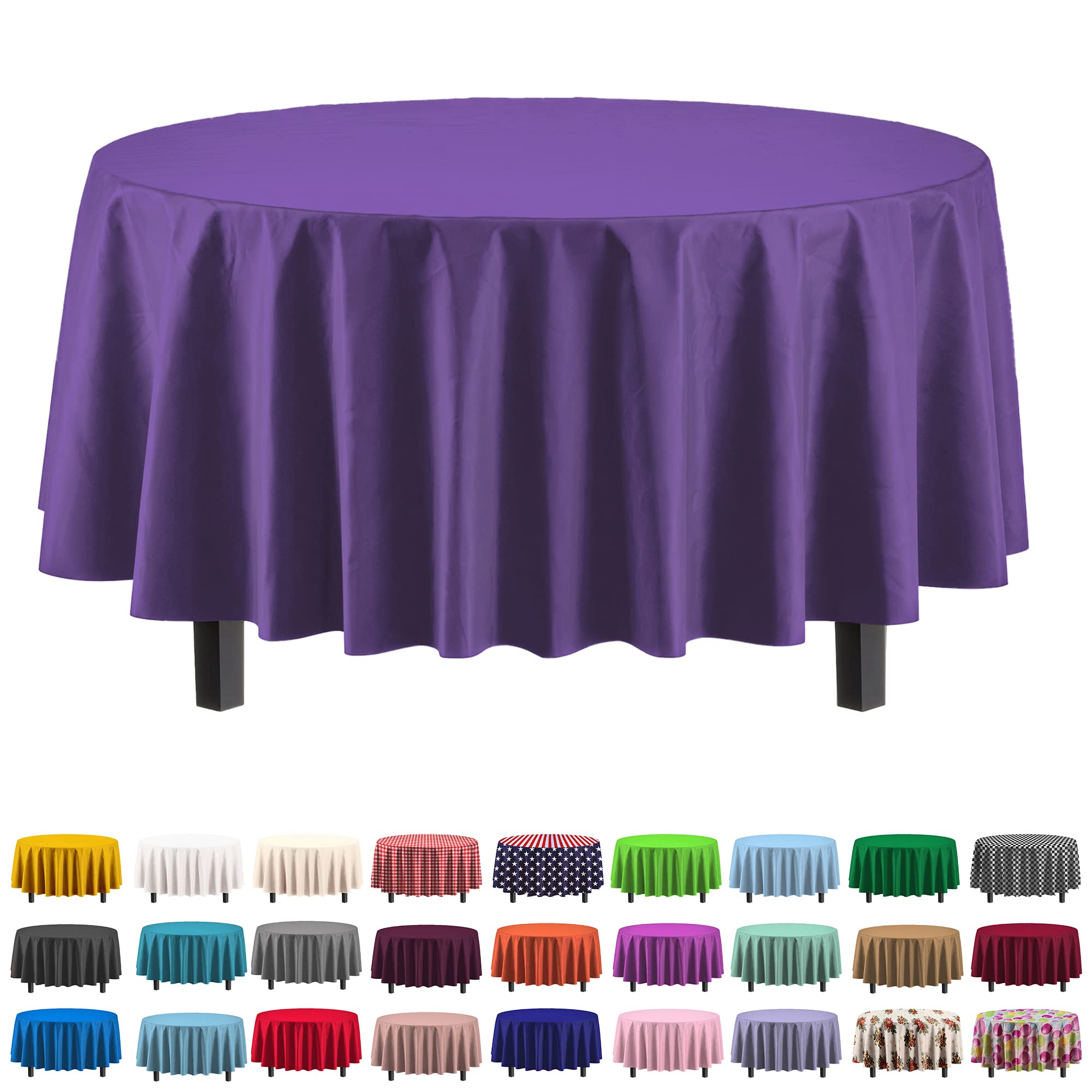 Exquisite 12-Pack Premium Plastic 84-Inch Round Tablecloth - Purple