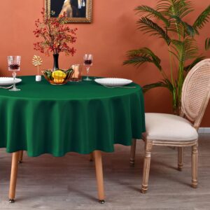 meanmoy green 210 gsm water & stain resistant round tablecloth for circle table - solid 48 inch table cloth cover in wrinkle free durable washable polyester fabric for wedding, party, banquet, dinner