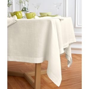 Solino Home Ivory Linen Tablecloth 70 x 126 Inch – 100% Pure European Flax Linen Prewashed Tablecloth – Machine Washable Rectangular Table Cover for Spring, Summer, Indoor, Outdoor – Sonoma