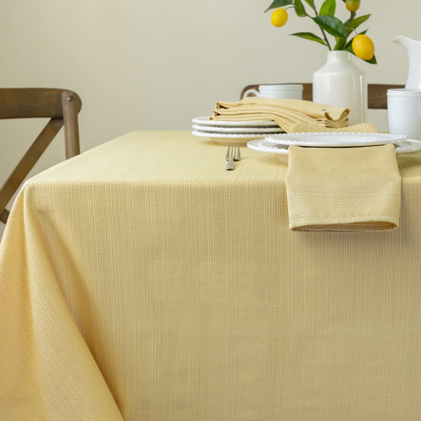 Benson Mills Textured Fabric Table Cloth, for Everyday Home Dining, Parties, Weddings & Spring Holiday Tablecloths (60" x 84" Rectangular, Sunshine/Yellow)