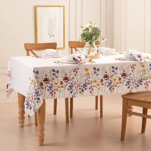 Elrene Home Fashions Poppy Wildflower Botanical Border Fabric Tablecloth, Rectangle, 60 inches X 84 inches