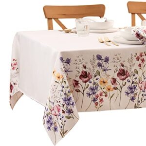 Elrene Home Fashions Poppy Wildflower Botanical Border Fabric Tablecloth, Rectangle, 60 inches X 84 inches