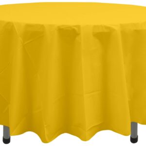 PARTY ULYJA Yellow 2 Pack Plastic Tablecloth Round 84 Inches Disposable Sunny Mustard Yellow Durable Table Covers for Dining, Birthday, Wedding, Picnic, Event and Outdoor Use