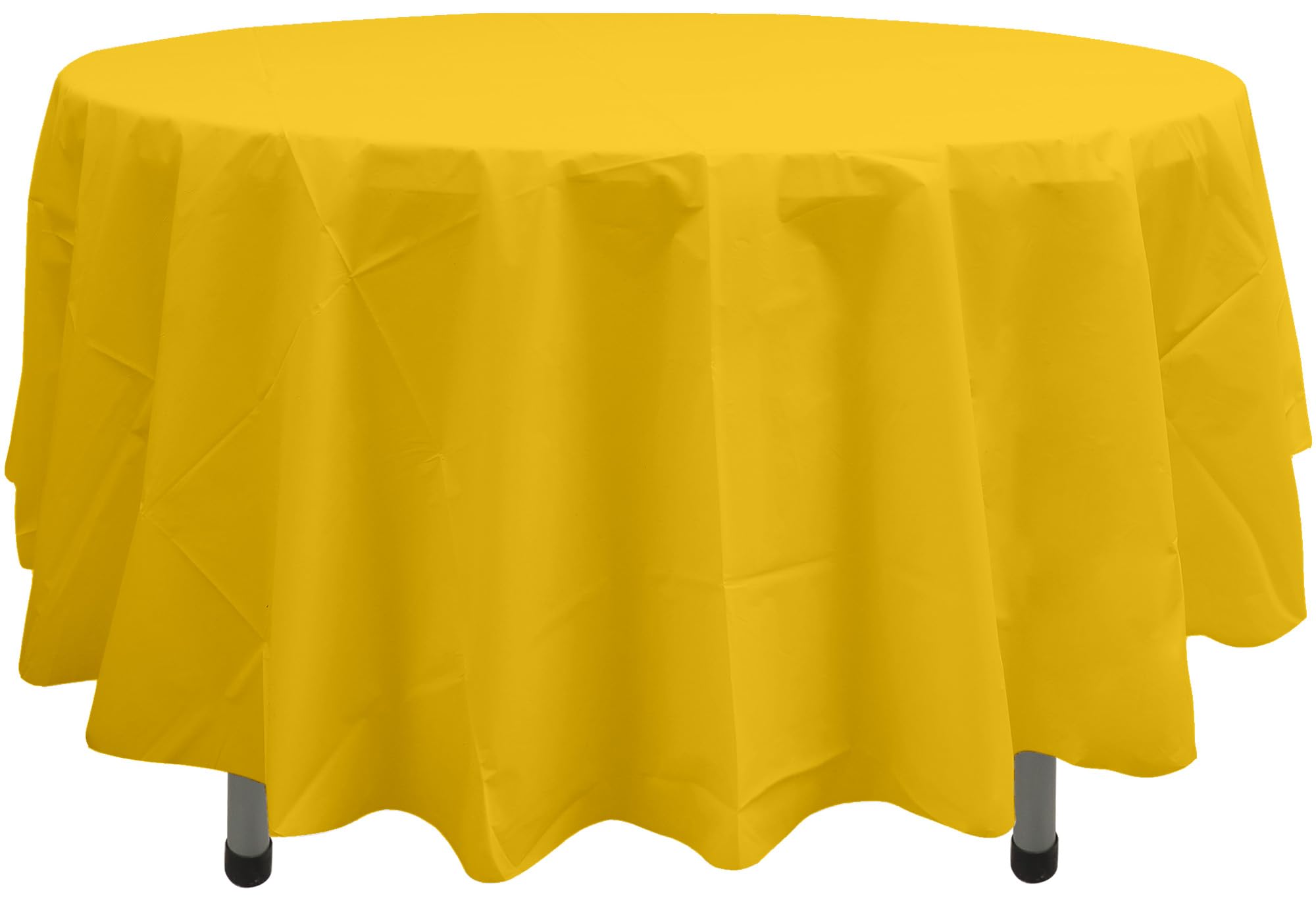 PARTY ULYJA Yellow 2 Pack Plastic Tablecloth Round 84 Inches Disposable Sunny Mustard Yellow Durable Table Covers for Dining, Birthday, Wedding, Picnic, Event and Outdoor Use