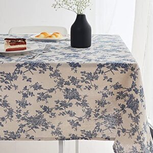 Wracra Cotton Linen Vintage Tablecloth Pastoral Floral Rustic Table Cloth Washable Table Cover for Indoor&Outdoor, Farmhouse Decor, Picnic,Tabletop Decoration (Blue Floral, Square 55"×55")