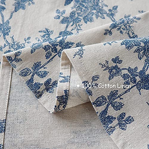 Wracra Cotton Linen Vintage Tablecloth Pastoral Floral Rustic Table Cloth Washable Table Cover for Indoor&Outdoor, Farmhouse Decor, Picnic,Tabletop Decoration (Blue Floral, Square 55"×55")