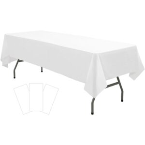 plastic white tablecloths 3 pack disposable table covers 54" x 108" rectangular table cloths for parties engagement wedding bridal shower banquet, fits 6 to 8 foot rectangle tables