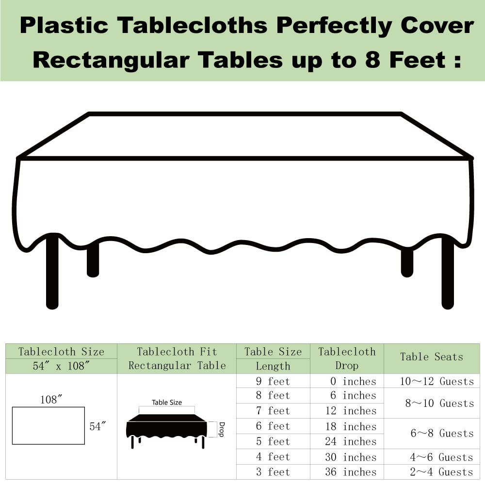 Plastic White Tablecloths 3 Pack Disposable Table Covers 54" x 108" Rectangular Table Cloths for Parties Engagement Wedding Bridal Shower Banquet, Fits 6 to 8 Foot Rectangle Tables