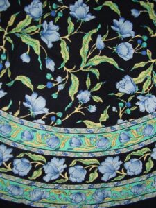 india arts french floral round cotton tablecloth 70" blue on black