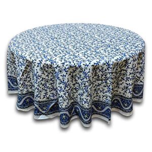 India Arts Hand Block Print Floral Tablecloth Round Cotton Table Linen Beach Sheet Beach Throw (Blue, Round 72 inches)