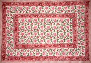 homestead pretty in pink block print cotton tablecloth 90" x 60" pink