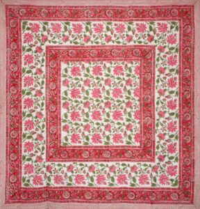 homestead pretty in pink block print square cotton tablecloth 60" x 60" pink