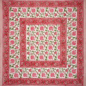 HOMESTEAD Pretty in Pink Block Print Square Cotton Tablecloth 60" x 60" Pink