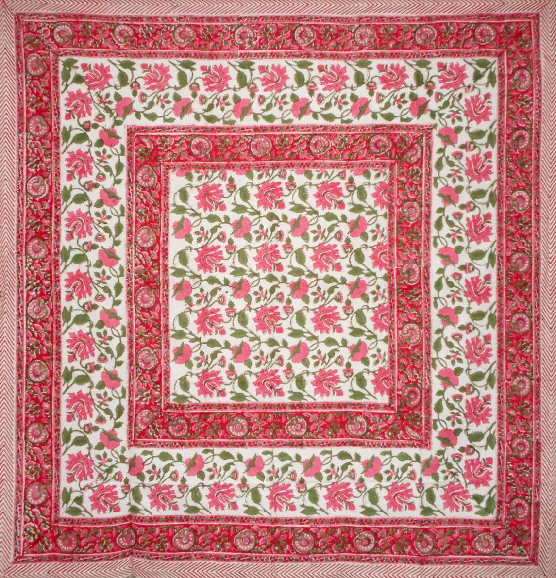 HOMESTEAD Pretty in Pink Block Print Square Cotton Tablecloth 60" x 60" Pink