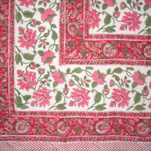 HOMESTEAD Pretty in Pink Block Print Square Cotton Tablecloth 60" x 60" Pink