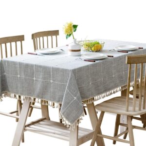 Bettery Home Cotton Linen Rectangular Tablecloth Tassel Plaid Table Cloth for Dining Kitchen Room Tabletop Decoration, 36" x 52" Grey