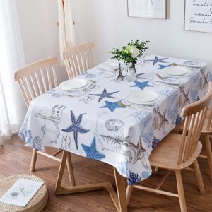 rectangle ocean starfish tablecloth waterproof stainproof tablecloths,undersea shell seahorse beach coastal nautical anchor washable polyester table cloth wrinkle-free fabric table cover for dining