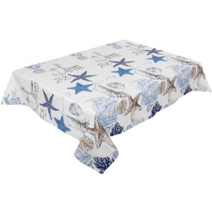 Rectangle Ocean Starfish Tablecloth Waterproof Stainproof Tablecloths,Undersea Shell Seahorse Beach Coastal Nautical Anchor Washable Polyester Table Cloth Wrinkle-Free Fabric Table Cover for Dining