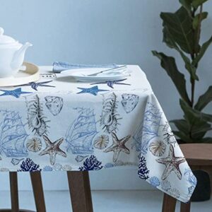 Rectangle Ocean Starfish Tablecloth Waterproof Stainproof Tablecloths,Undersea Shell Seahorse Beach Coastal Nautical Anchor Washable Polyester Table Cloth Wrinkle-Free Fabric Table Cover for Dining