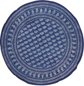 homestead block print round cotton tablecloth 72" indigo blue