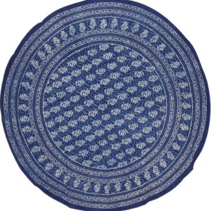 Homestead Block Print Round Cotton Tablecloth 72" Indigo Blue