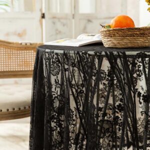 JAIJY Vintage 60 inch Black Lace Tablecloth Floral Embroidered Boho Shabby Chic Small Table Cover for Wedding Halloween Party Dinning Holiday, 1 Piece