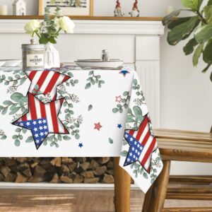 Horaldaily 4th of July Tablecloth 60x84 Inch, Patriotic Eucalyptus Star Independence Day Memorial Day Table Cover for Party Picnic Dinner Decor