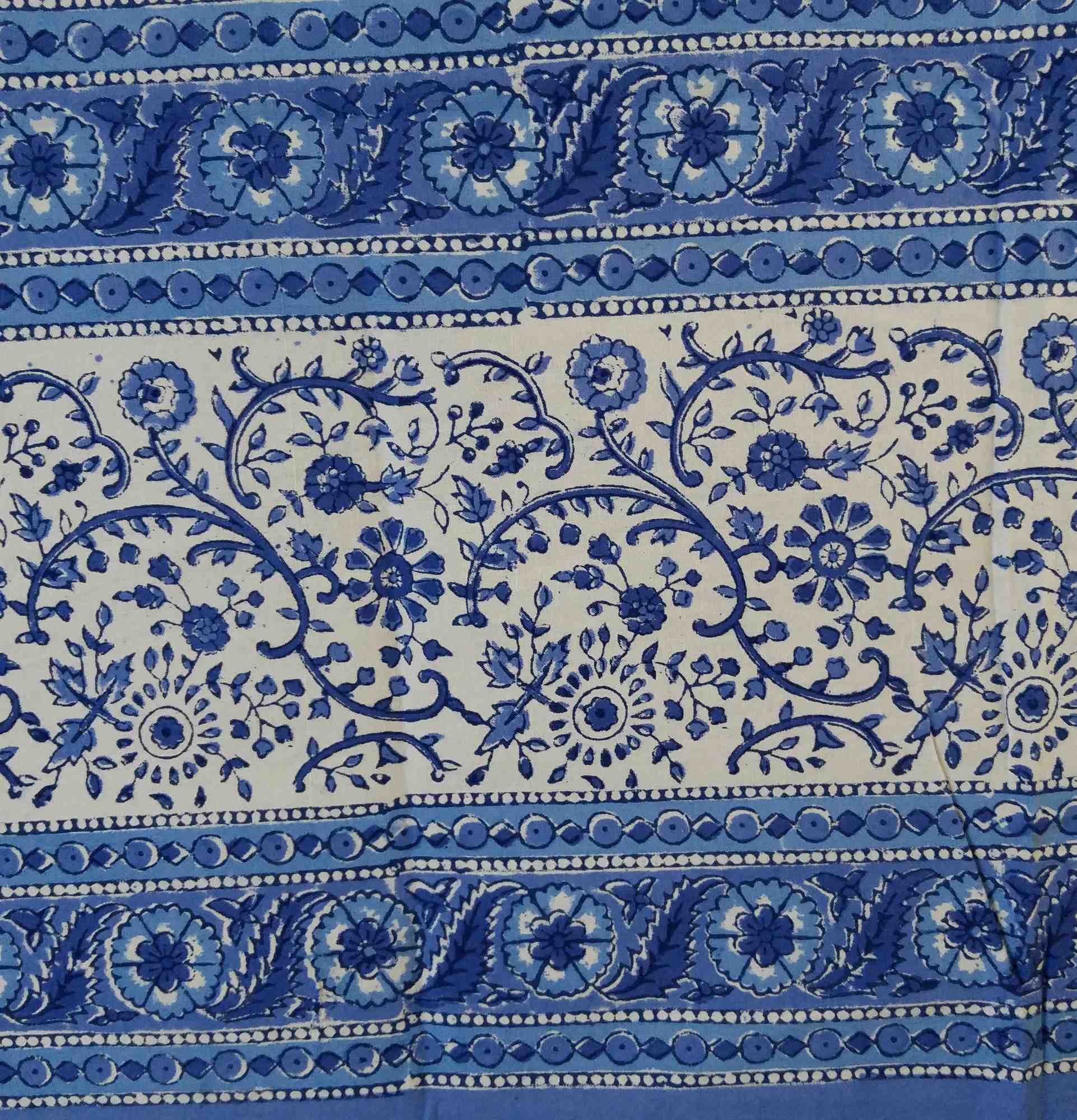 Homestead Rajasthan Block Print Cotton Tablecloth 90" x 60" Blue