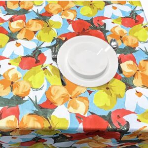 Kovot Floral Tablecloth - 60" x 84" - Washable Water-Resistant Indoor/Outdoor Table Cover for Spring, Summer, and Fall - Vibrant Orange and Yellow Flower Design - Rectangle/Oblong